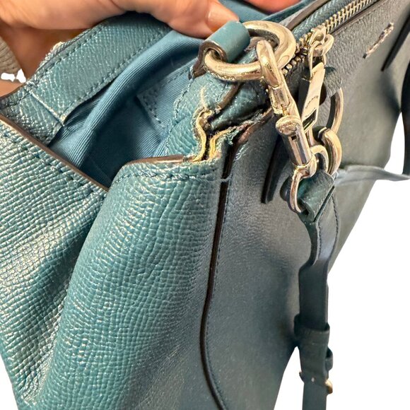 Coach Christie Carryall Satchel Teal Leather Crossbody Bag - Picture 9 of 9